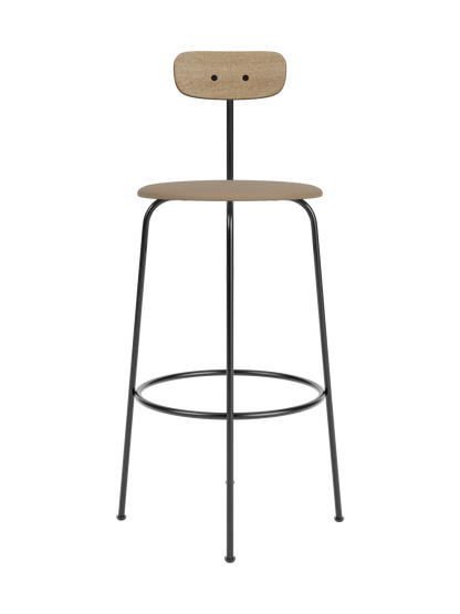 Afteroom Bar Chair featuring a natural oak backrest, tan Sierra 1611 upholstered seat, and black steel frame.