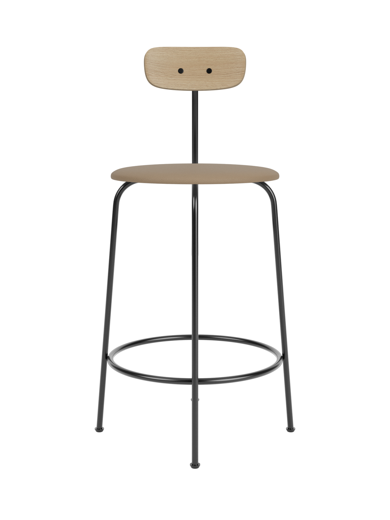 Afteroom Counter Chair with a natural oak backrest, Sierra 1611 upholstered seat, and a slim black steel frame.