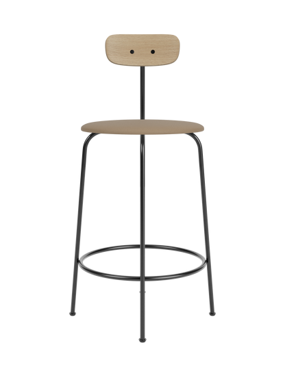 Afteroom Counter Chair with a natural oak backrest, Sierra 1611 upholstered seat, and a slim black steel frame.