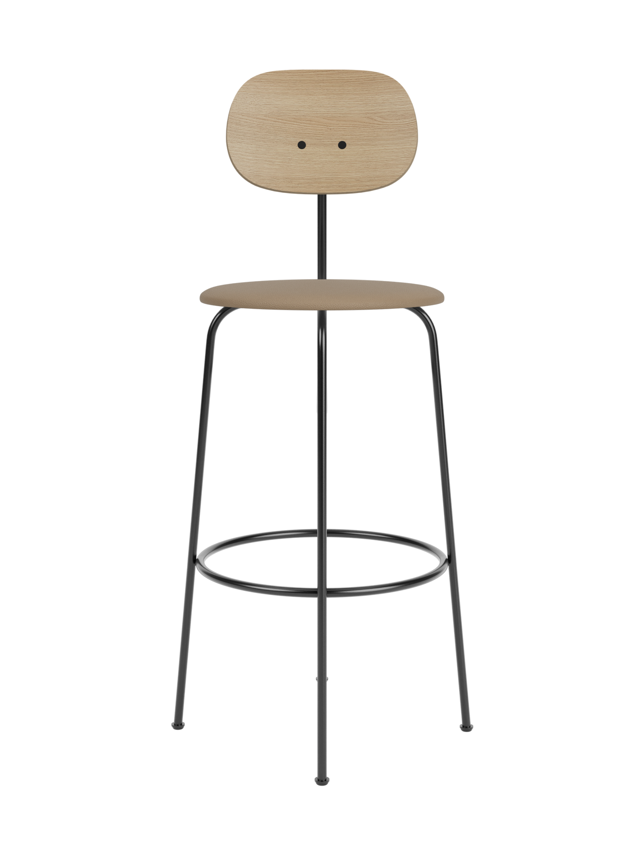 Afteroom Bar Chair Plus featuring a natural oak backrest and tan Sierra 1611 upholstered seat on a black metal frame.
