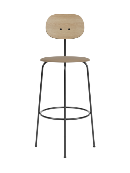 Afteroom Bar Chair Plus featuring a natural oak backrest and tan Sierra 1611 upholstered seat on a black metal frame.