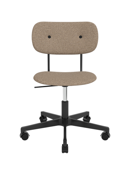 Fully upholstered Co Task Chair in Logan Flint fabric with a height-adjustable black swivel base on casters.