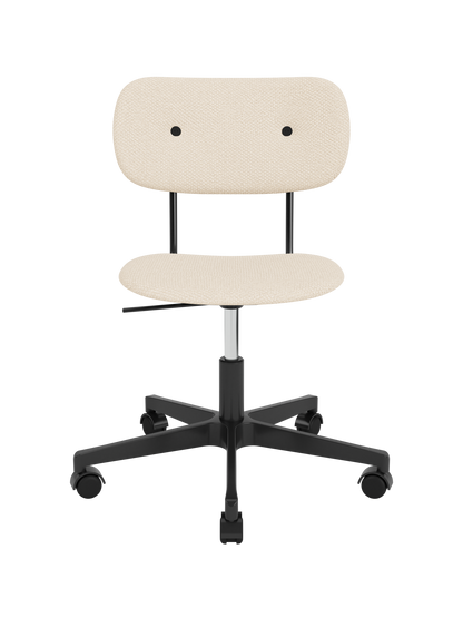 Cream Logan Jasmine upholstered Co Task Chair with a black five-star swivel base and casters.