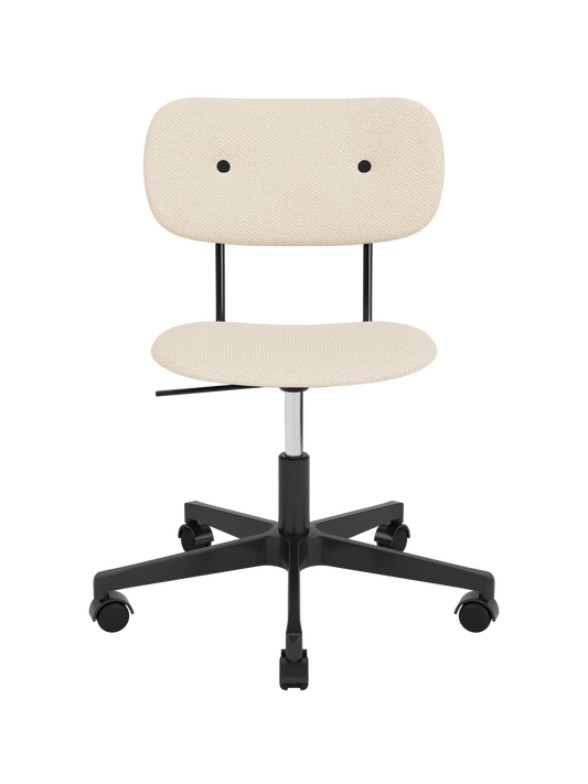 Cream Logan Jasmine upholstered Co Task Chair with a black five-star swivel base and casters.