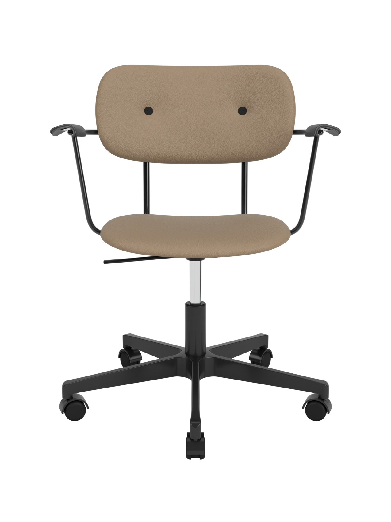 Fully upholstered Co Task Chair in Sierra 1611 leather with black armrests and a black five-star swivel base.