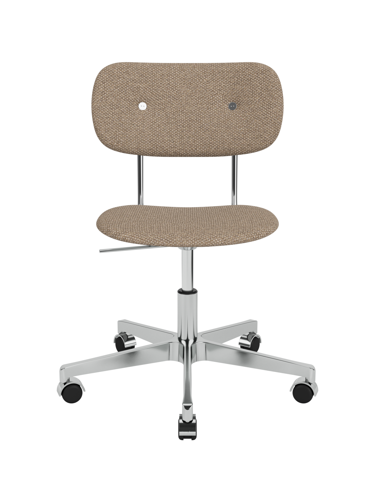Fully upholstered Co Task Chair in textured Logan Flint with a polished aluminium swivel base and casters.