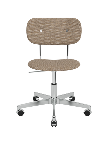 Fully upholstered Co Task Chair in textured Logan Flint with a polished aluminium swivel base and casters.