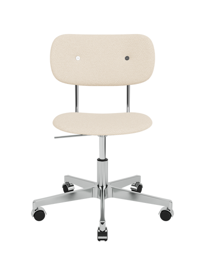 Co Task Chair in Logan Jasmine upholstery featuring a polished aluminium five-star swivel base with black casters.