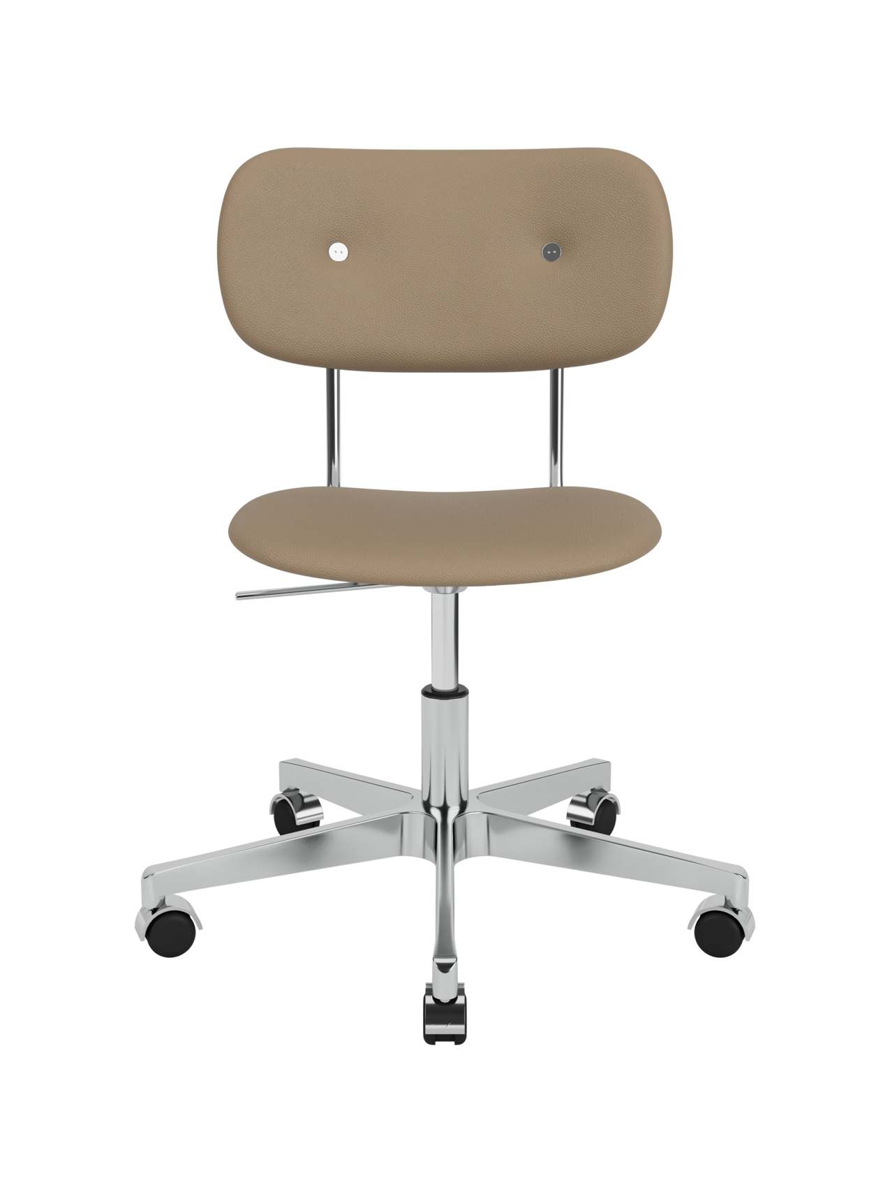 Fully upholstered Co Task Chair with tan Sierra 1611 leather and a polished aluminium five-star swivel base.