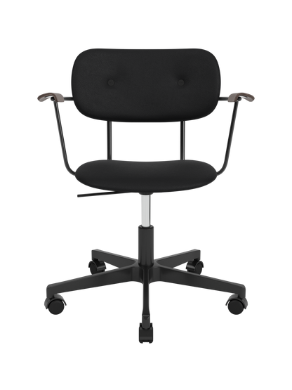 Black Co Task Chair with Sierra 1001 upholstery, dark-stained oak armrests, and a five-star swivel base on casters.