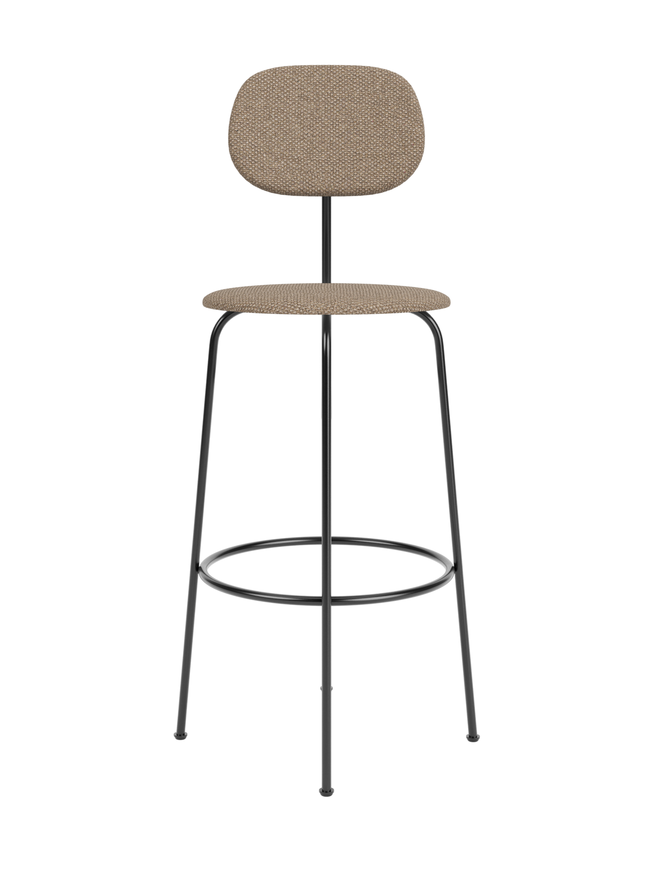 Afteroom Bar Chair Plus fully upholstered in Logan Flint fabric with a minimalist black powder-coated metal frame.