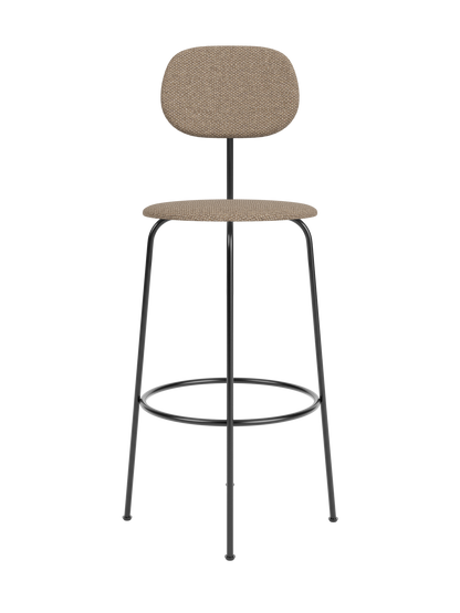 Afteroom Bar Chair Plus fully upholstered in Logan Flint fabric with a minimalist black powder-coated metal frame.