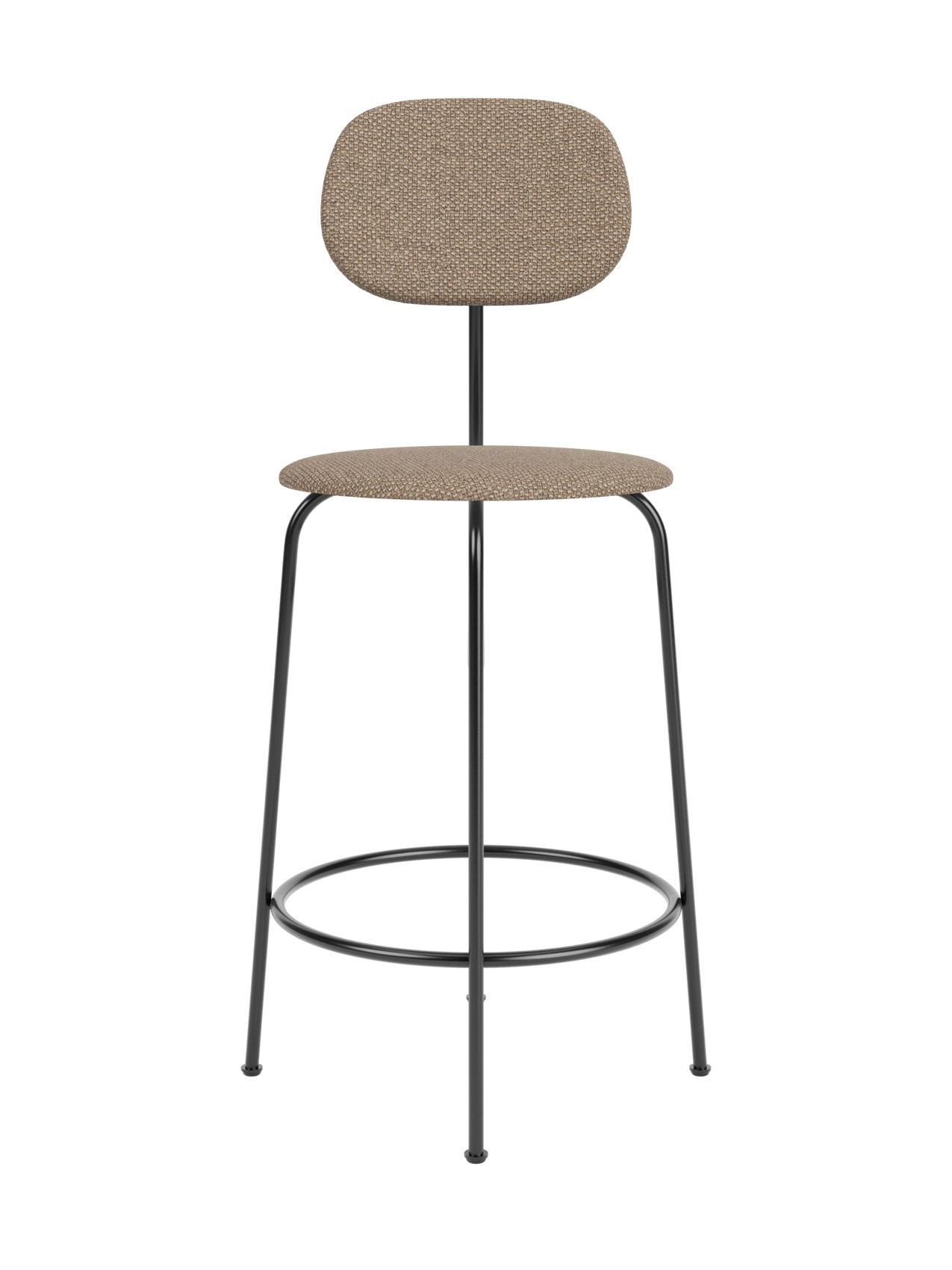 Fully upholstered Afteroom Counter Chair Plus in textured Logan Flint fabric with a slim black metal frame and foot ring.
