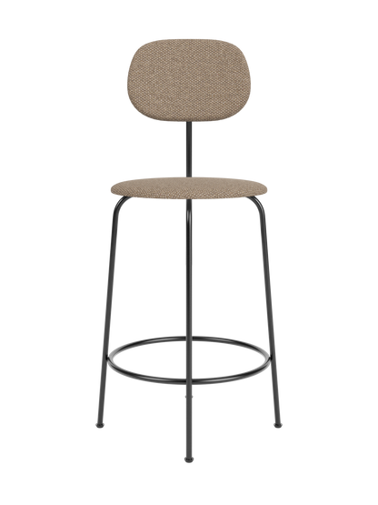 Fully upholstered Afteroom Counter Chair Plus in textured Logan Flint fabric with a slim black metal frame and foot ring.