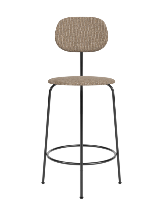 Fully upholstered Afteroom Counter Chair Plus in textured Logan Flint fabric with a slim black metal frame and foot ring.