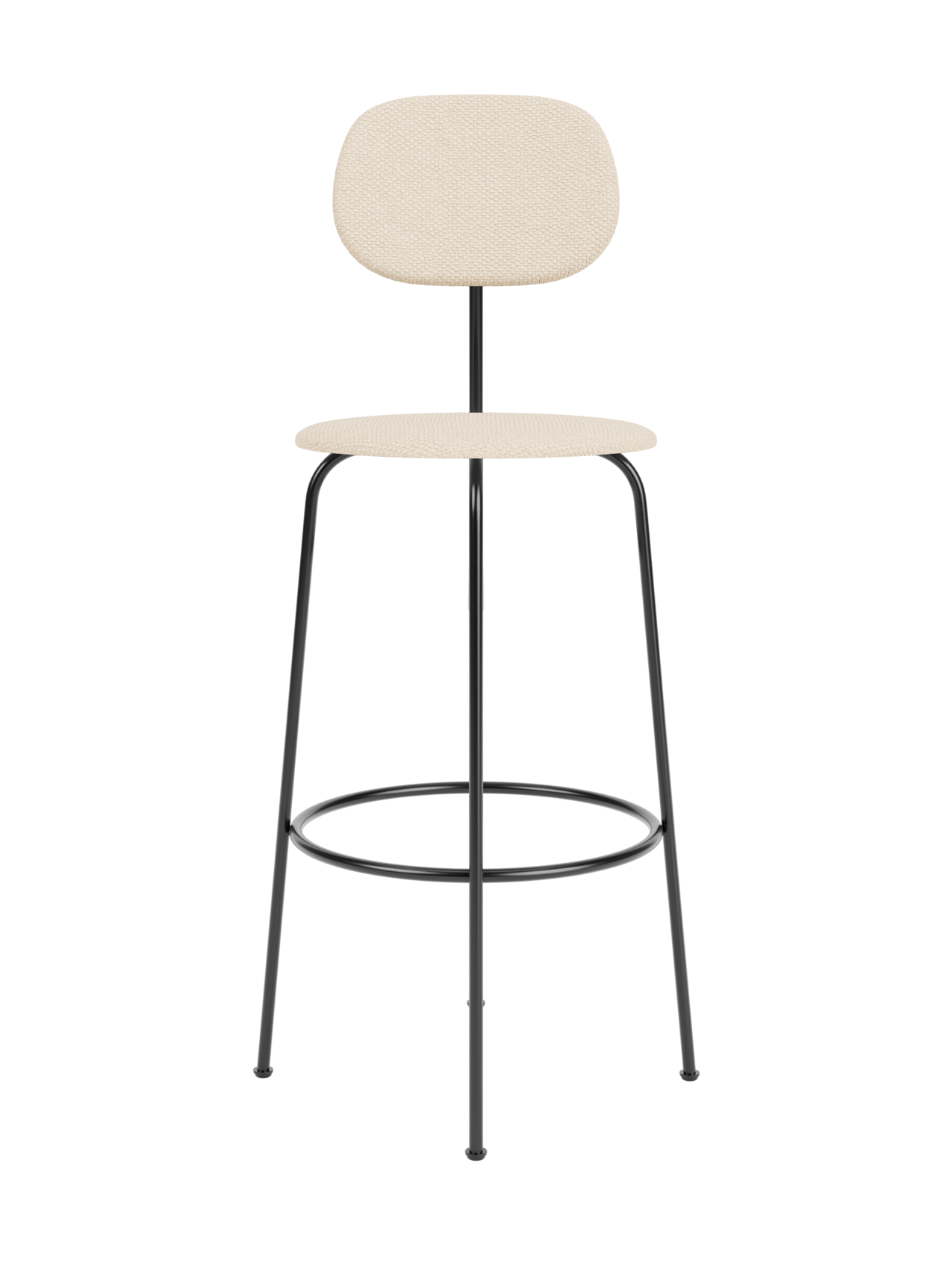 Afteroom Bar Chair Plus with a fully upholstered seat and back in Logan Jasmine on a black powder-coated steel frame.