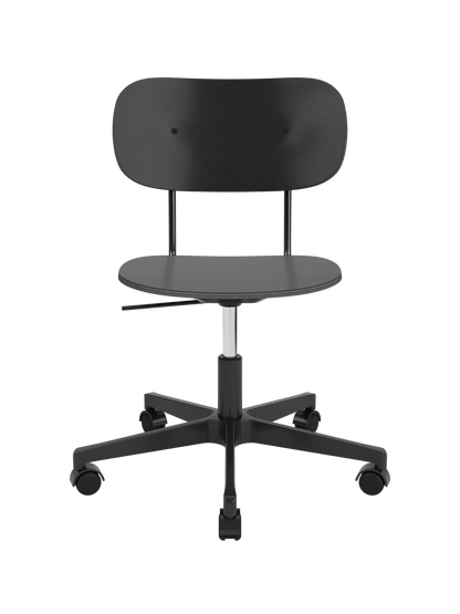 Black painted oak Co Task Chair with veneer seat and back on a height-adjustable five-star swivel base with castors.