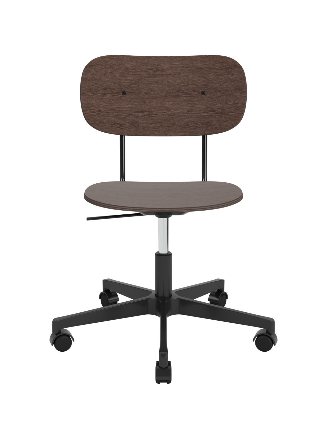 Co Task Chair in dark stained oak veneer with a black five-star swivel base and castors.