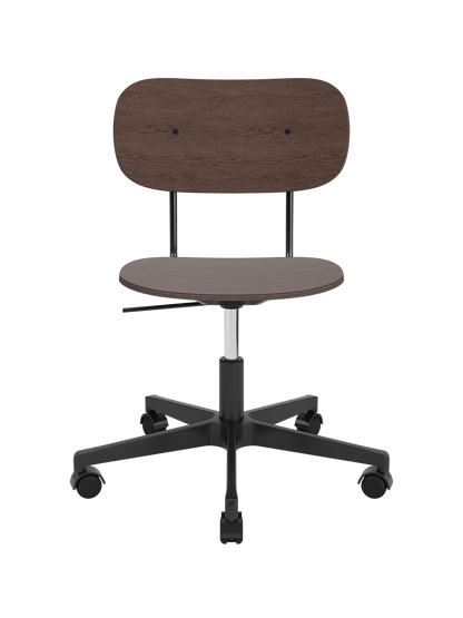 Co Task Chair in dark stained oak veneer with a black five-star swivel base and castors.