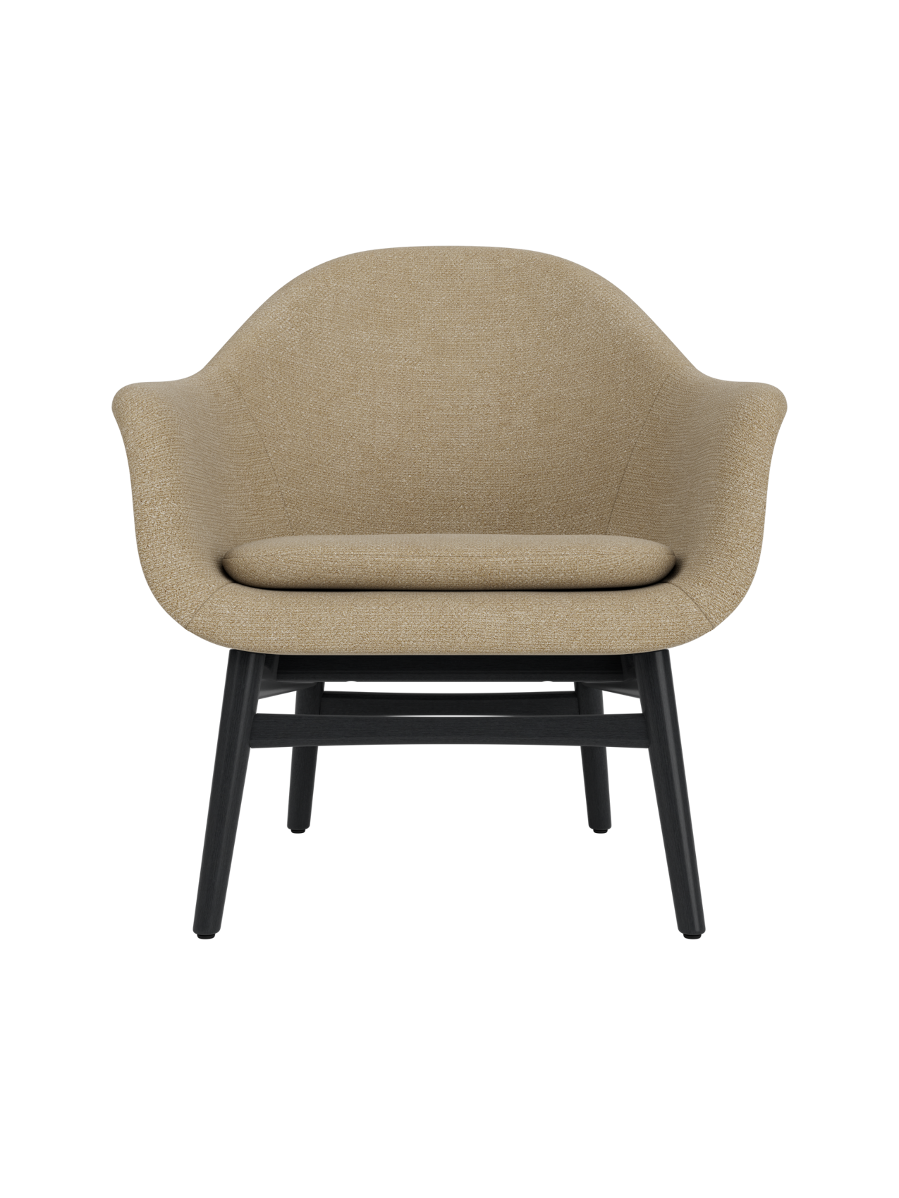 Harbour Lounge Chair featuring beige Audo Bouclé 02 upholstery and a black painted oak base on a white background.