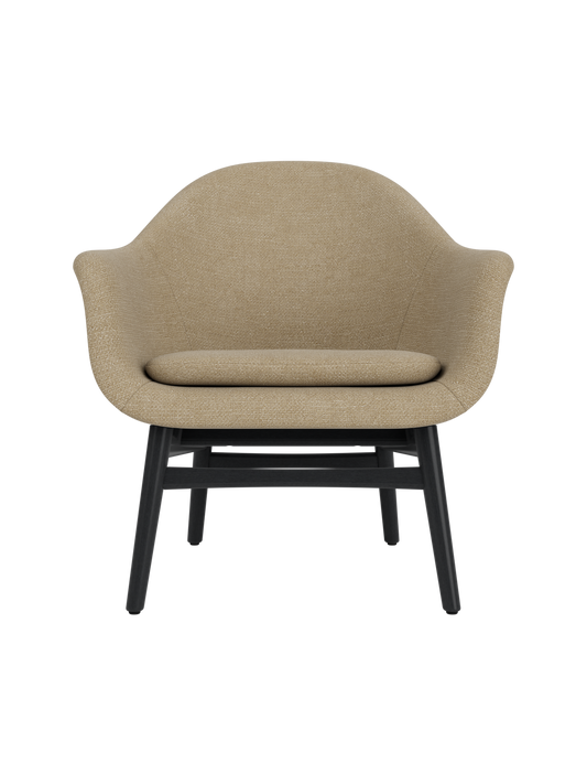 Harbour Lounge Chair featuring beige Audo Bouclé 02 upholstery and a black painted oak base on a white background.