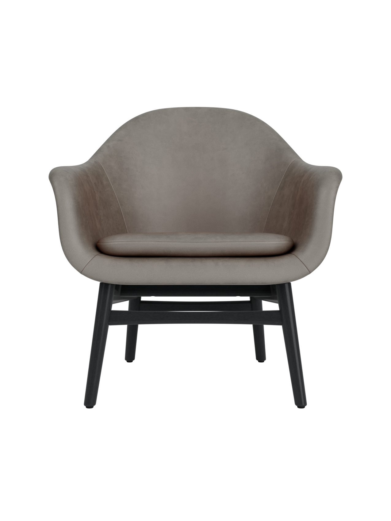 Harbour Lounge Chair featuring a curved shell in Dakar 0311 leather and a solid black painted oak frame.