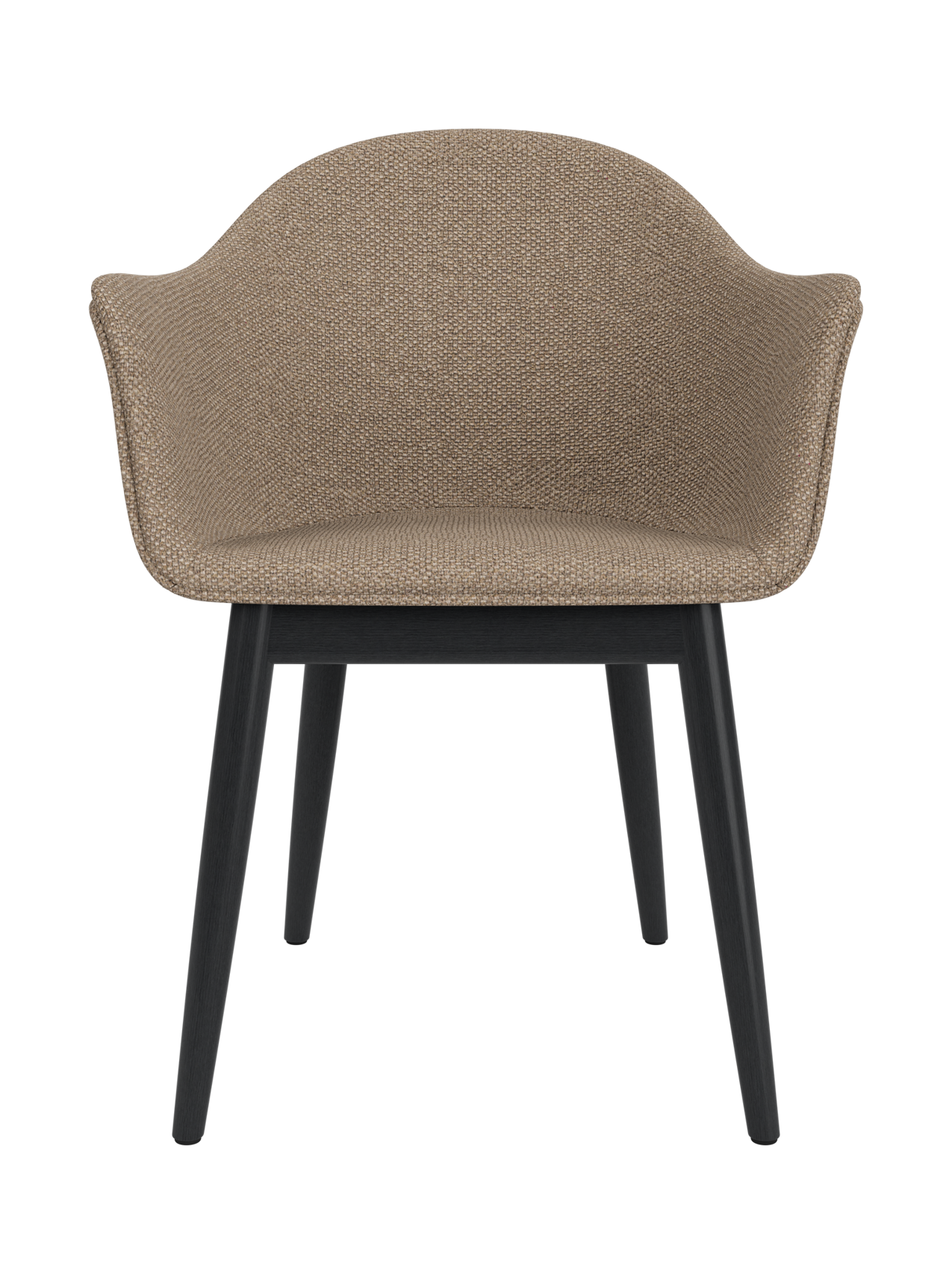 Harbour Dining Chair in Logan Flint upholstery with a black painted oak wooden base and curved organic shell.