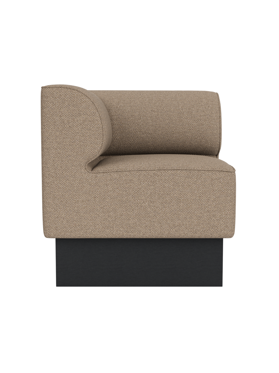 Eave Dining Sofa, Plateau corner module in Logan Flint fabric with a black painted oak base.