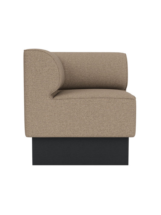 Eave Dining Sofa, Plateau corner module in Logan Flint fabric with a black painted oak base.