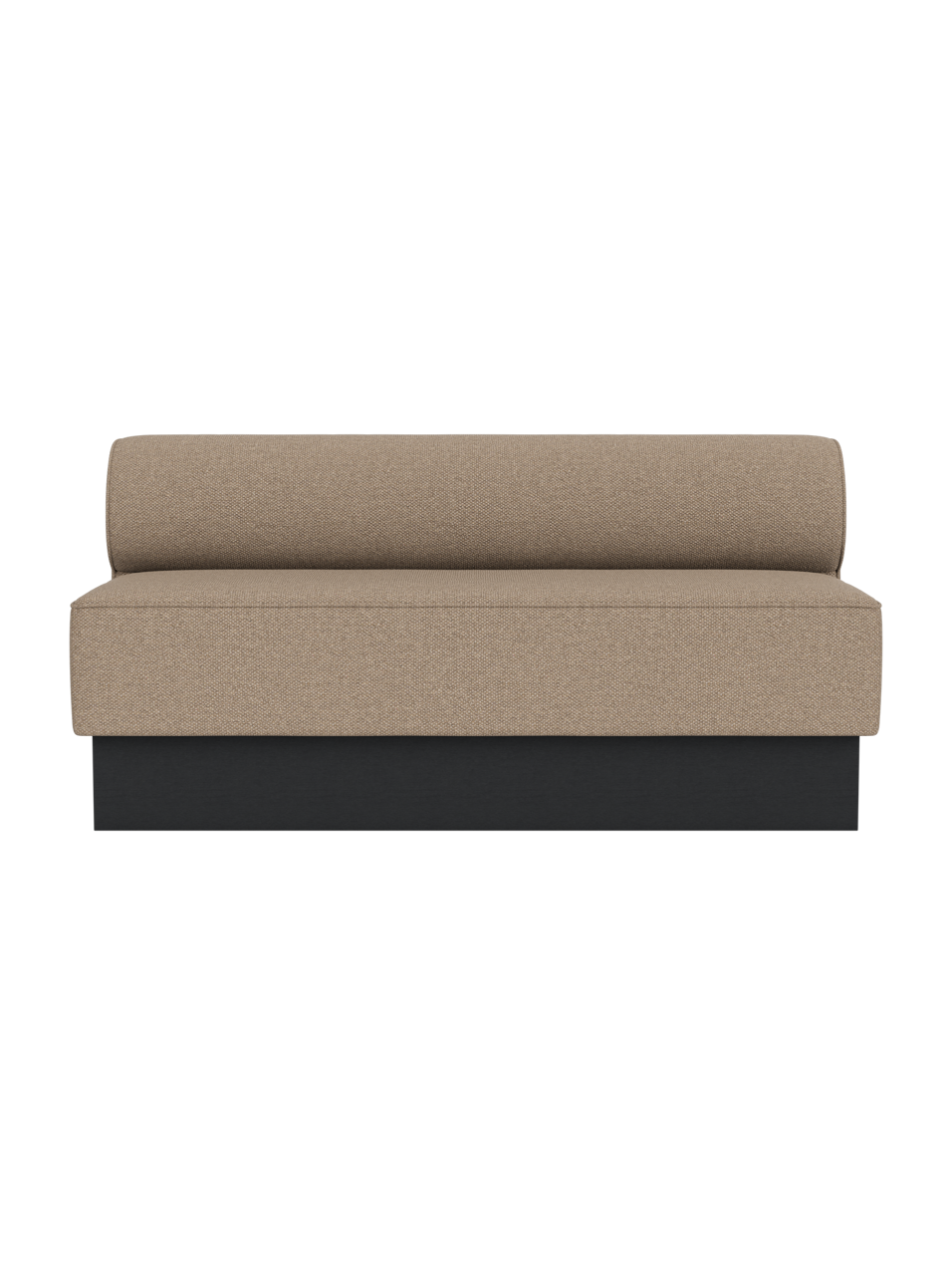 Eave Dining Sofa, Plateau in Logan Flint upholstery with a black painted oak base, shown on a plain white background.