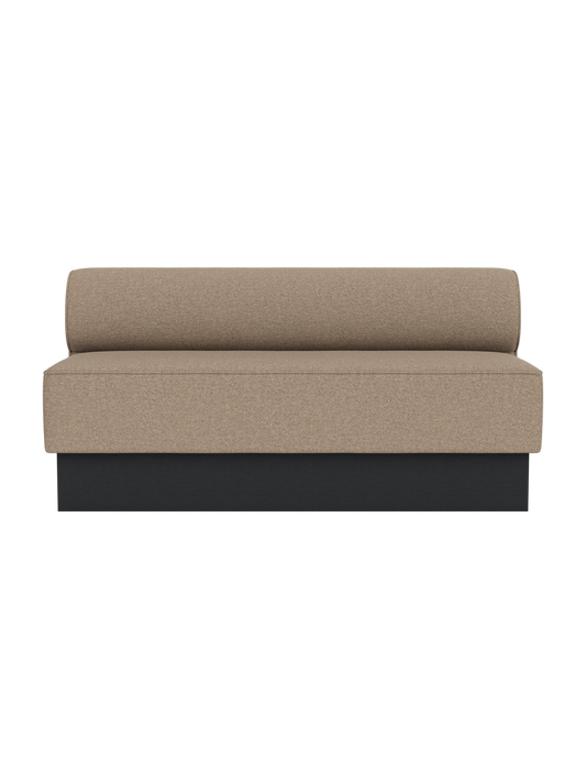 Eave Dining Sofa, Plateau in Logan Flint upholstery with a black painted oak base, shown on a plain white background.