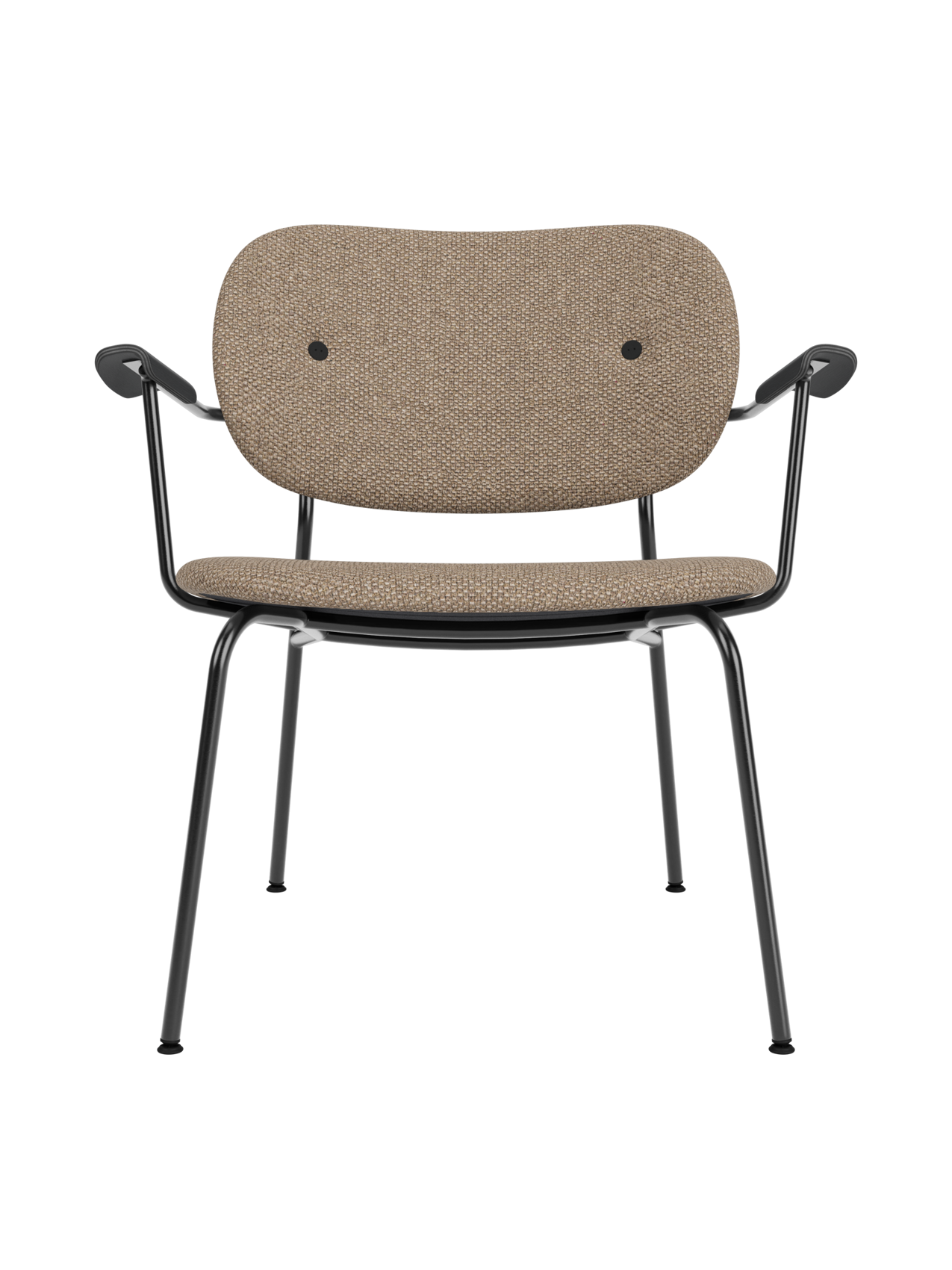 Co Lounge Chair in textured Logan Flint upholstery with a black painted oak frame and elegant curved armrests.