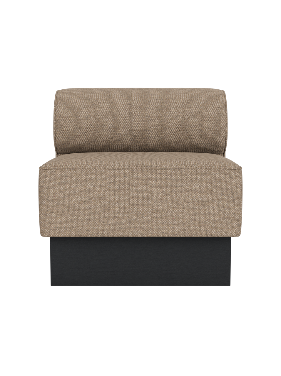 Eave Dining Sofa, Plateau in Logan Flint fabric with a black painted oak base, shown from a front angle.