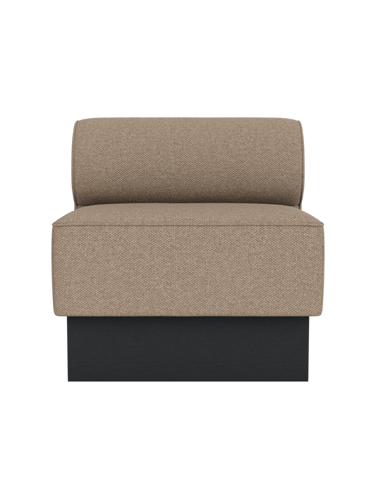Eave Dining Sofa, Plateau in Logan Flint fabric with a black painted oak base, shown from a front angle.