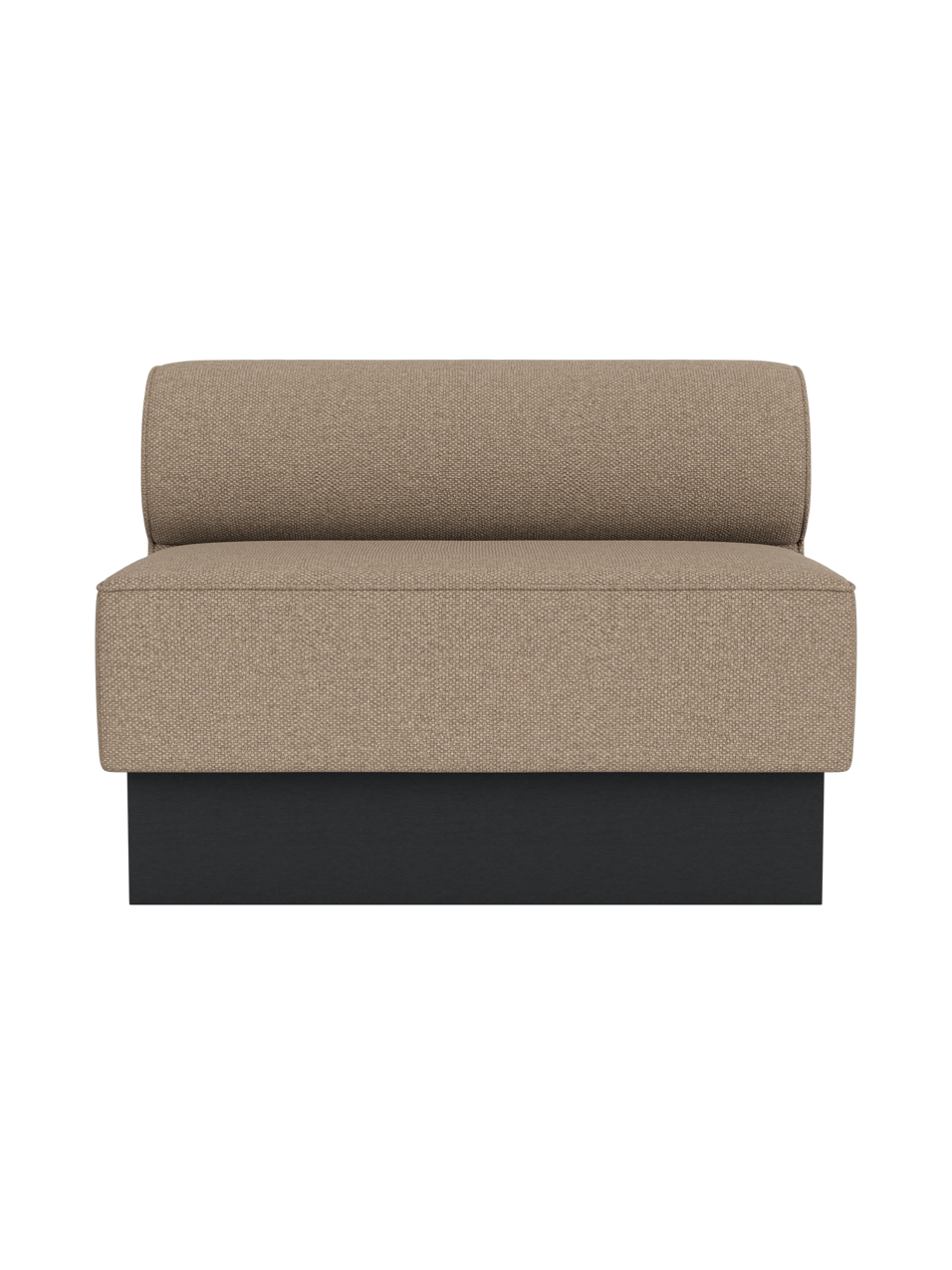 Eave Dining Sofa, Plateau in Logan Flint upholstery with a black painted oak base, viewed from the front.