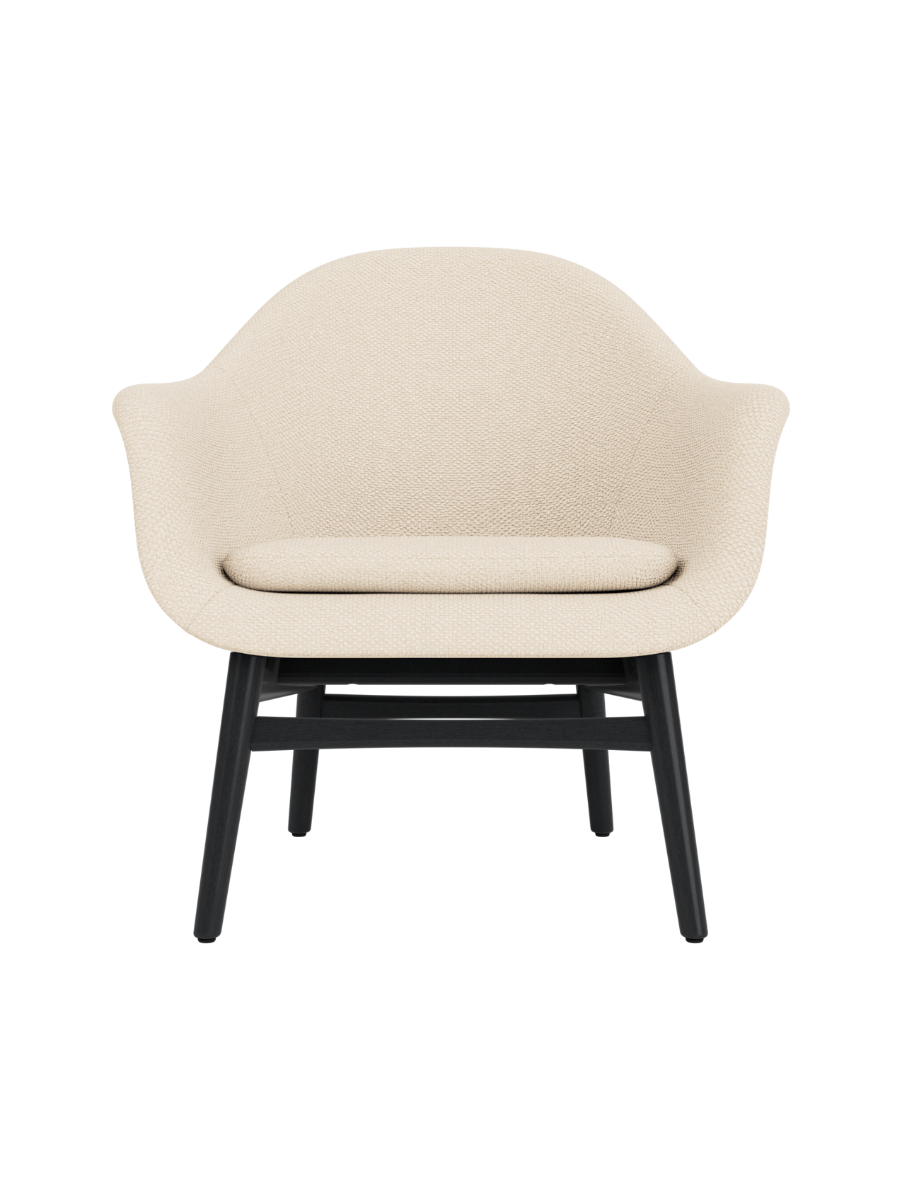 Sculptural Harbour Lounge Chair in cream Logan Jasmine upholstery with a solid black painted oak wood base.