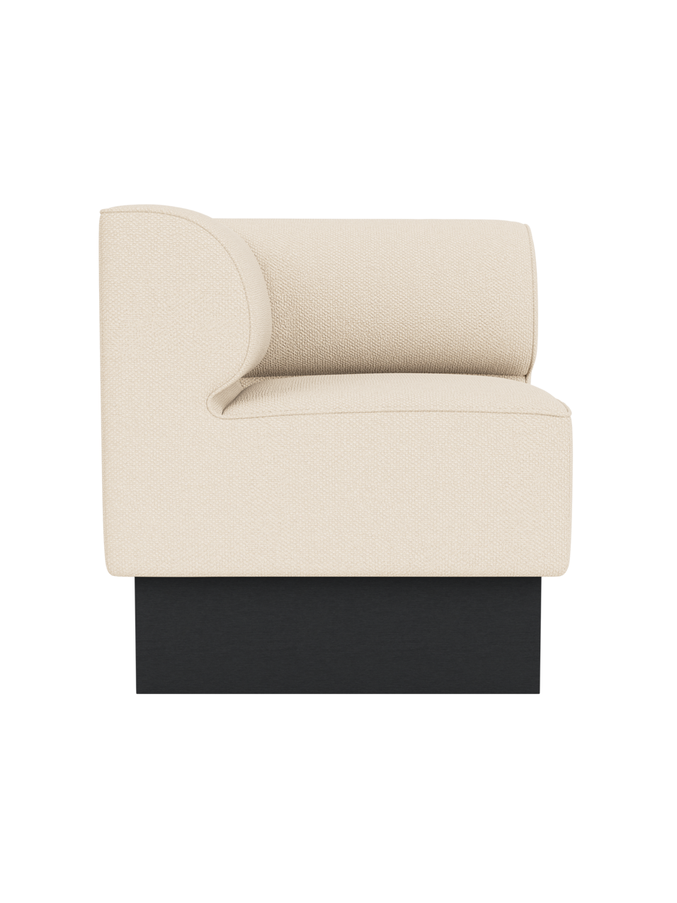 Eave Dining Sofa, Plateau in Logan Jasmine upholstery featuring a black painted oak base.