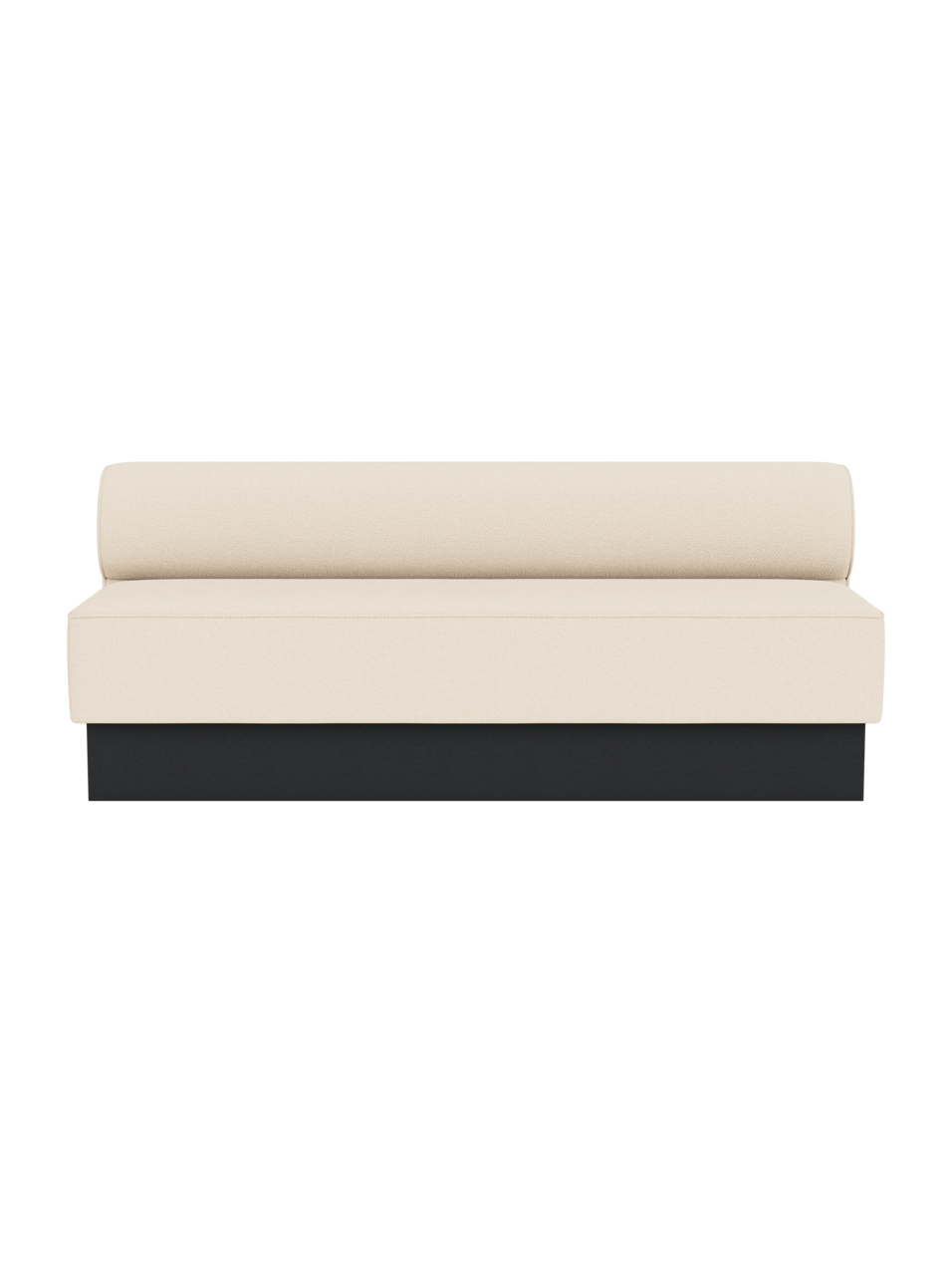 Eave Dining Sofa, Plateau upholstered in Logan Jasmine fabric with a black painted oak base.