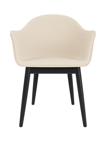 Harbour Dining Chair featuring a black painted oak base and textured Logan Jasmine upholstery.