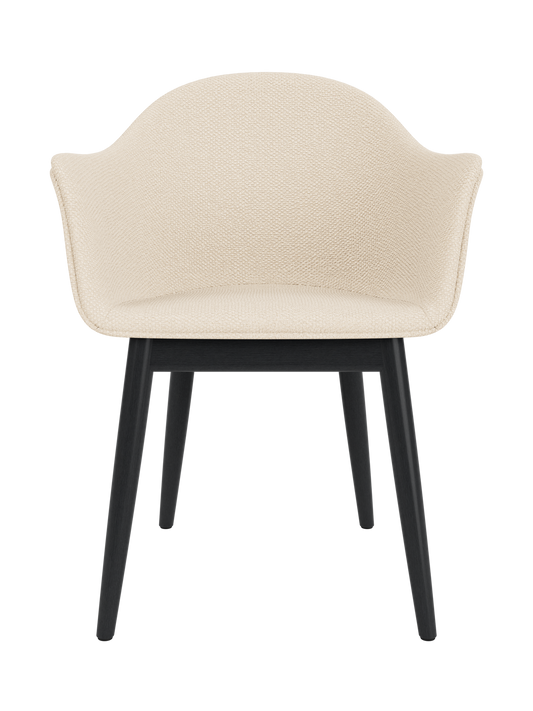 Harbour Dining Chair featuring a black painted oak base and textured Logan Jasmine upholstery.