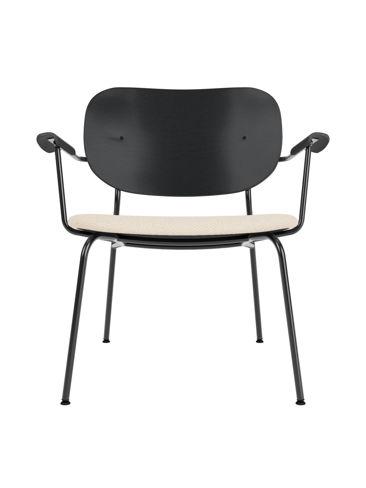 Co Lounge Chair in black painted oak with a Logan Jasmine upholstered seat and black powder-coated steel frame.