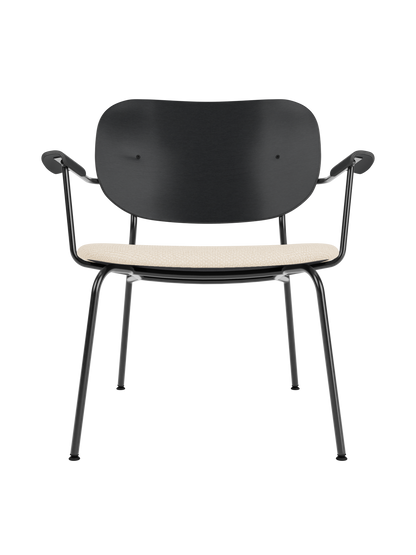 Co Lounge Chair in black painted oak with a Logan Jasmine upholstered seat and black powder-coated steel frame.