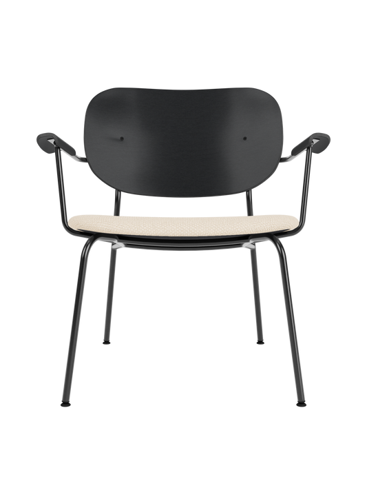 Co Lounge Chair in black painted oak with a Logan Jasmine upholstered seat and black powder-coated steel frame.