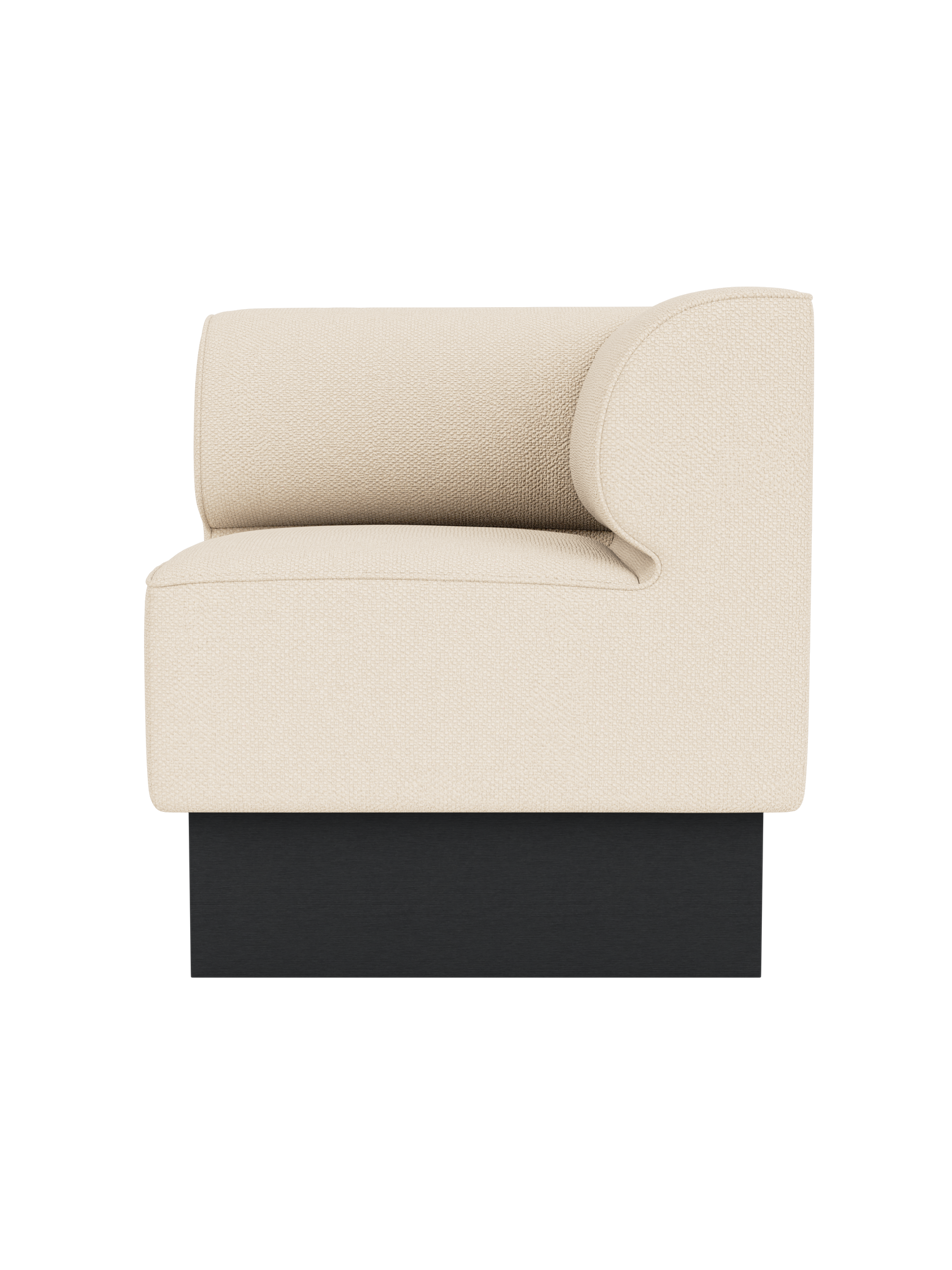 Eave Dining Sofa Corner Module, Plateau, upholstered in Logan Jasmine fabric with a black painted oak base.