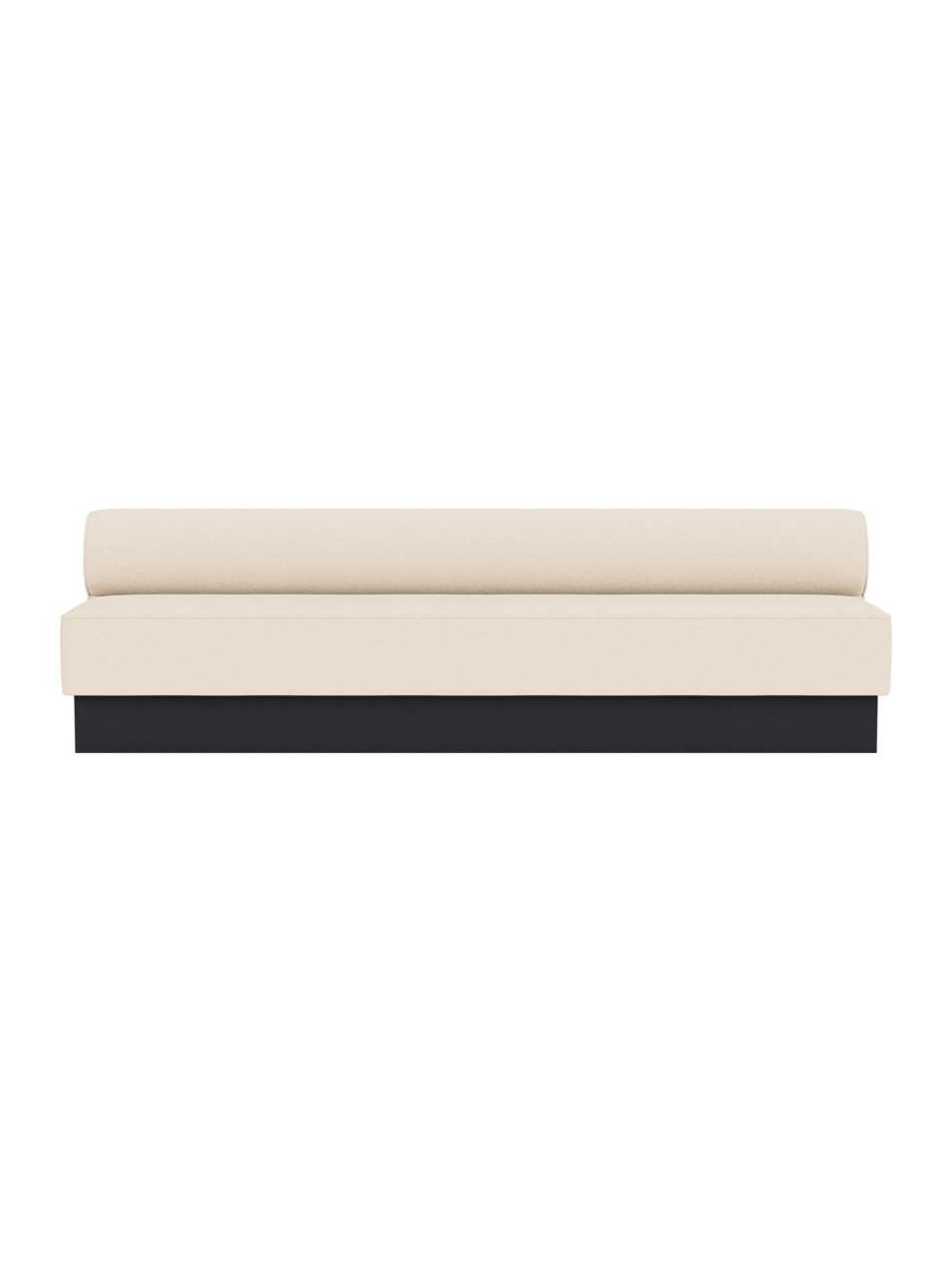 Eave Dining Sofa, Plateau in Logan Jasmine upholstery featuring a black painted oak base.