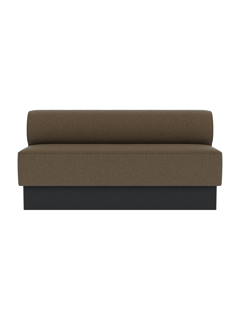 Eave Dining Sofa, Plateau in black painted oak and Logan Nutmeg upholstery, featuring a clean banquette design.