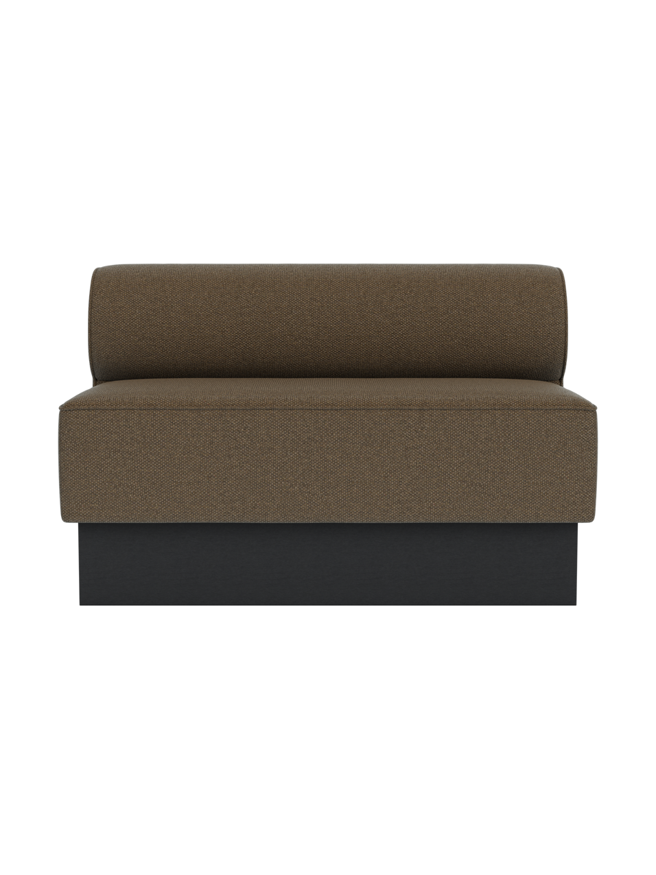 Eave Dining Sofa in Logan Nutmeg upholstery with a black painted oak base, shown on a plain white background.