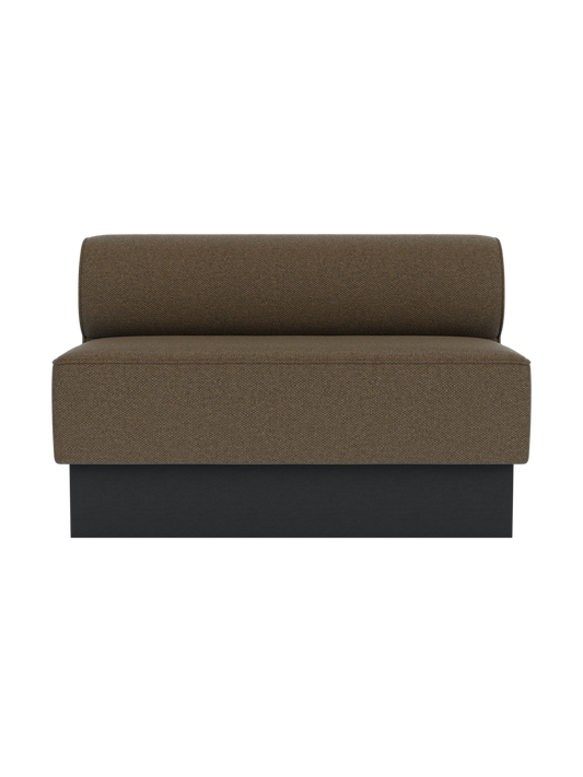 Eave Dining Sofa in Logan Nutmeg upholstery with a black painted oak base, shown on a plain white background.