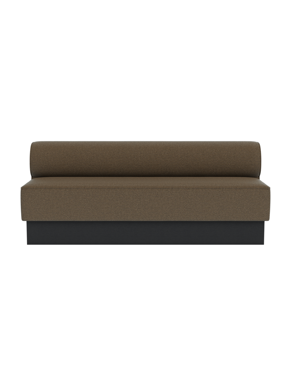 Eave Dining Sofa in Logan Nutmeg fabric with a black painted oak base, featuring a clean-lined modular design.