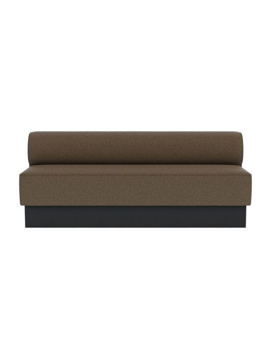 Eave Dining Sofa in Logan Nutmeg fabric with a black painted oak base, featuring a clean-lined modular design.